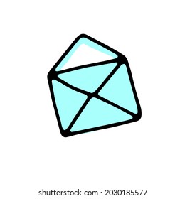 Doodle mailing envelope. Hand-drawn open letter icon isolated on white background. Blue sketch message sticker. Sign of communication, message, mail, newsletter. Vector cute post illustration