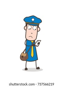Doodle Mailman Character Reading Messages in Mobile