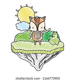 doodle male fox animal in the float island
