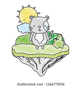 doodle male mouse animal in the float island