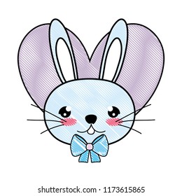 doodle male rabbit head with tie bow and heart