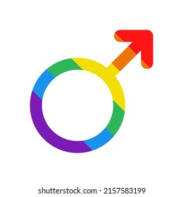 Doodle male symbol. Mars sign in rainbow colors. LGBTQ Plus. Pride month.