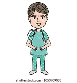 doodle man doctor with stethoscope medicine and uniform