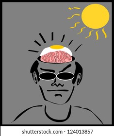 doodle of man with egg cooking on brain