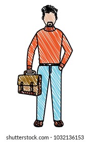 doodle man with elegant clothes style and suitcase