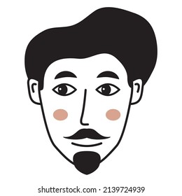 Doodle man face.Hand-drawn line people.Avatar face.Isolated on white background. Outline vector illustration.
