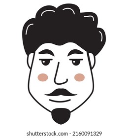 Doodle man face.Hand-drawn line people.Avatar face.Isolated on white background. Outline vector illustration.