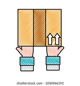 doodle man hands with box package service