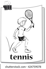 Doodle man playing tennis illustration