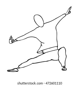 Doodle man in pose. Hand drawn vector stock illustration. Black and white whiteboard drawing.
