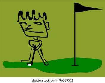 doodle of man putting golf ball