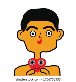 doodle man with red heart smile  cartoon   design vector eps.10