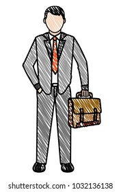 doodle man with suitcase and elegant clothes style