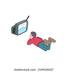 doodle man watch TV vector illustration