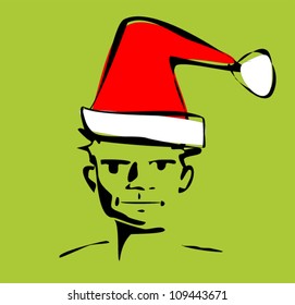 doodle of man wearing santa hat