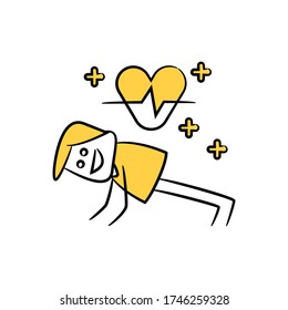 doodle man trabajando y tema de la figura del palo amarillo cardíaco