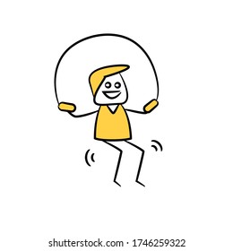 doodle man working out and jumping yellow stick figure theme