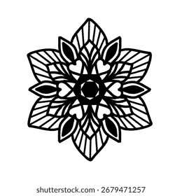 Desenhar mandala ou padrão decorativo abstrato na forma de uma flor com um padrão radial.