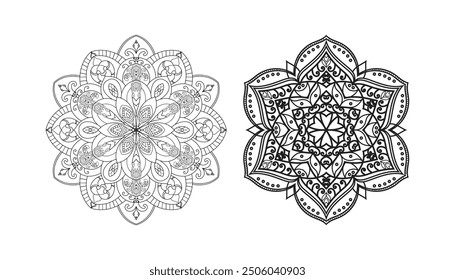 Doodle Mandala coloring book page for adults and children. white and black round decorative.
