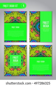 Doodle mandala design set. Illustration about foxes in the forest. Ornamental business cards. Oriental, vector illustration. nature motifs.