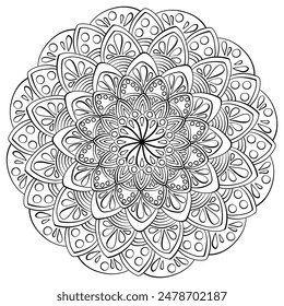 Doodle mandala with drops and circles, fantasy coloring page vector illustration for creativity and design