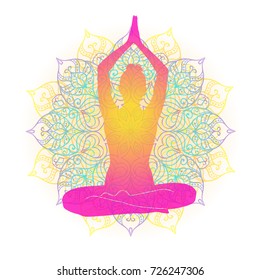 Doodle Mandala Silhouette Girl Sitting Meditation Stock Vector (Royalty ...