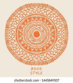 Doodle mandala with sun sign in its center, can be used for tattoo, sketch style vector illustration