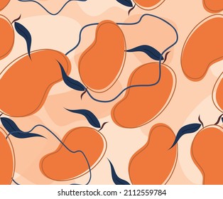 Doodle mango and abstract elements. Background with mango. Vector seamless pattern. Hand drawn illustrations.