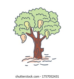Doodle Mango Tree illustration, Trendy and lovely hand drawn style isolated on white background
