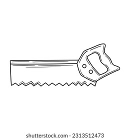 Icono de la sierra manual Doodle en vector. Icono de la sierra manual dibujado a mano en vector