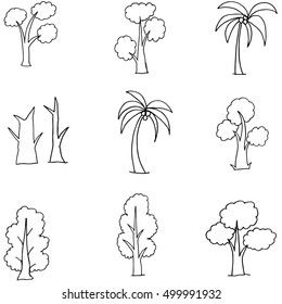 Doodle of many tree various collection vector art