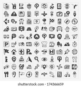 Doodle Map GPS Location Icons Set