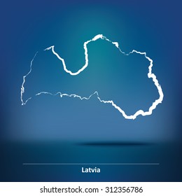 Doodle Map of Latvia - vector illustration