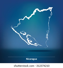 Doodle Map of Nicaragua - vector illustration