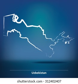 Mapa de doodles de Uzbekistán - ilustración vectorial