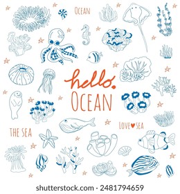 Doodle Marine Life Illustration for Kids.