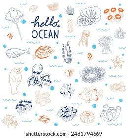 Doodle Marine Life Illustration for Kids.