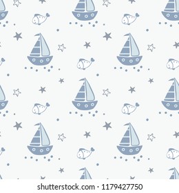 Doodle marine seamless pattern