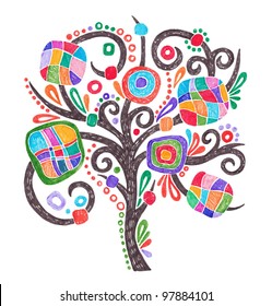 doodle marker drawing of ornate tree