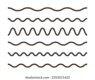 Doodle marker wavy horisontal line set. Simple outline icons.