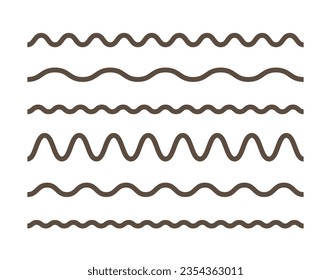 Doodle marker wavy line set. Simple outline thin icons.