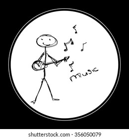 Doodle of a matchstick man playing a guitar