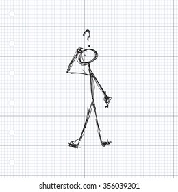 Doodle of a matchstick man with a question mark above his head