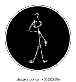Doodle of a matchstick man with a question mark above his head