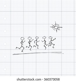 doodle of matchstick men playing in the sunshine