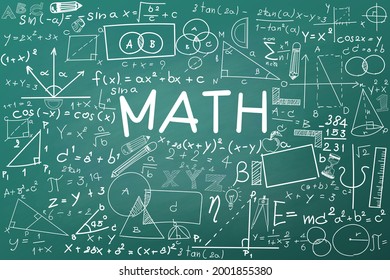 Pizarra de matemáticas de Doodle. Fórmulas y ecuaciones de la teoría matemática, gráficas de educación escolar dibujadas a mano. Modelo de placa de ilustración de vectores con signos y ecuaciones de geometría