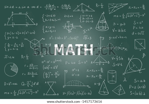 数学の黒板を落書きする 数学の理論式と方程式 手描きの学校教育のグラフ ジオメトリ記号と計算式を含むベクターイラストボードモデル のベクター画像素材 ロイヤリティフリー