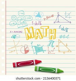 Doodle math formula with Mathematics font on notebook page illustration