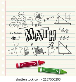Doodle math formula with Mathematics font on notebook page illustration