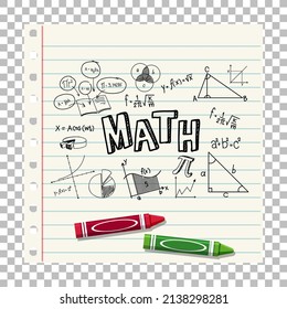 Doodle math formula with Mathematics font on notebook page illustration